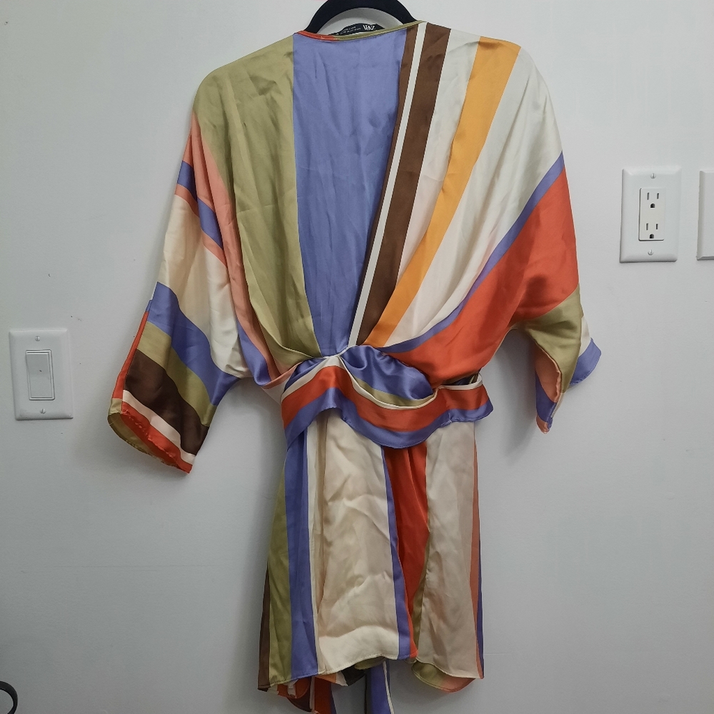ZARA Satin Rainbow Striped Crossover Romper Playsuit Wrap Bloggers Fave - Picture 10 of 10